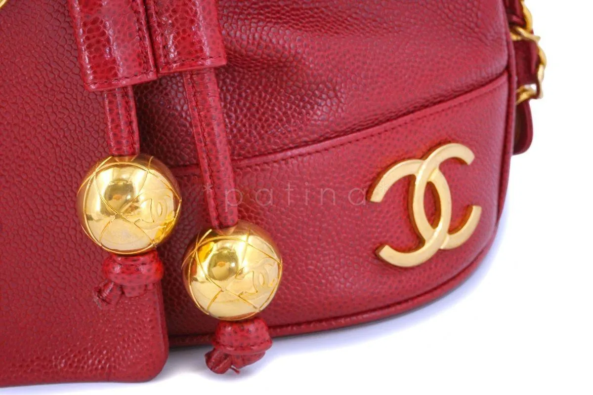 Chanel Vintage Red Caviar Drawstring Bucket Bag 24k GHW