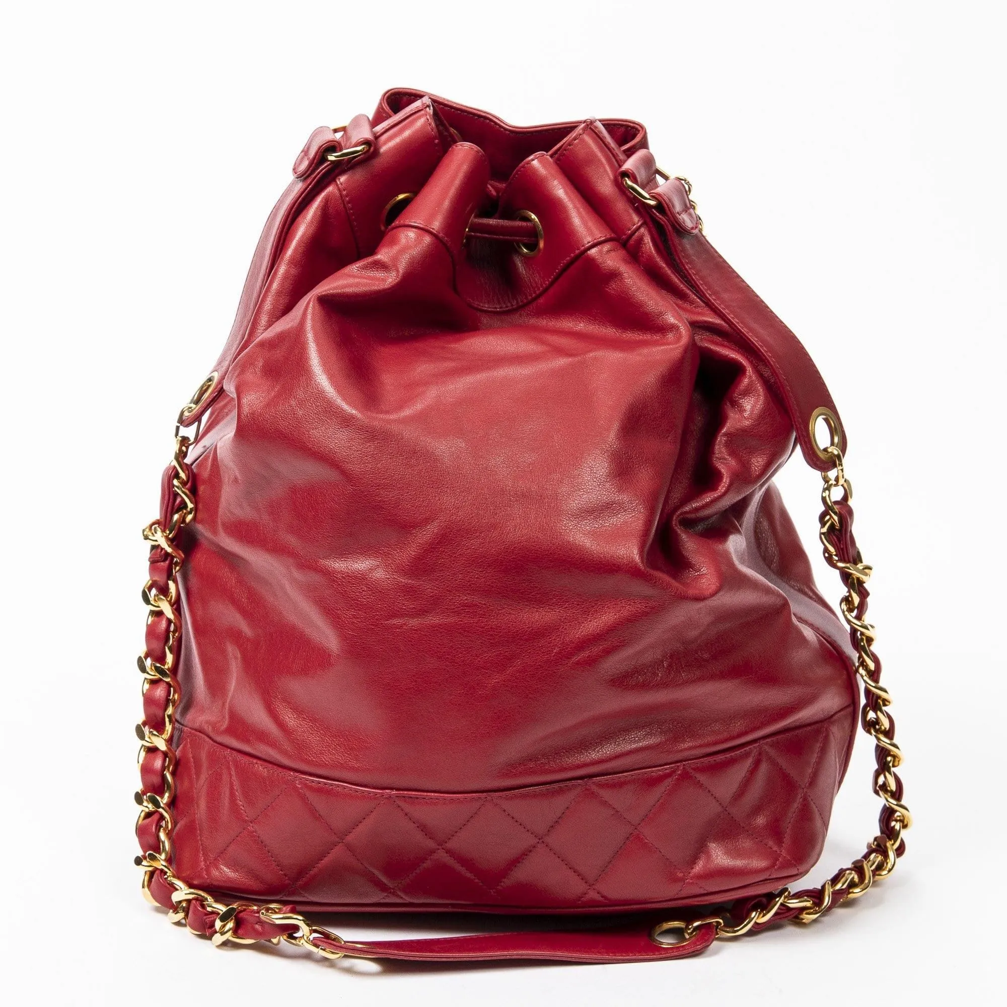 Chanel Vintage Red Lambskin Duffel Bag