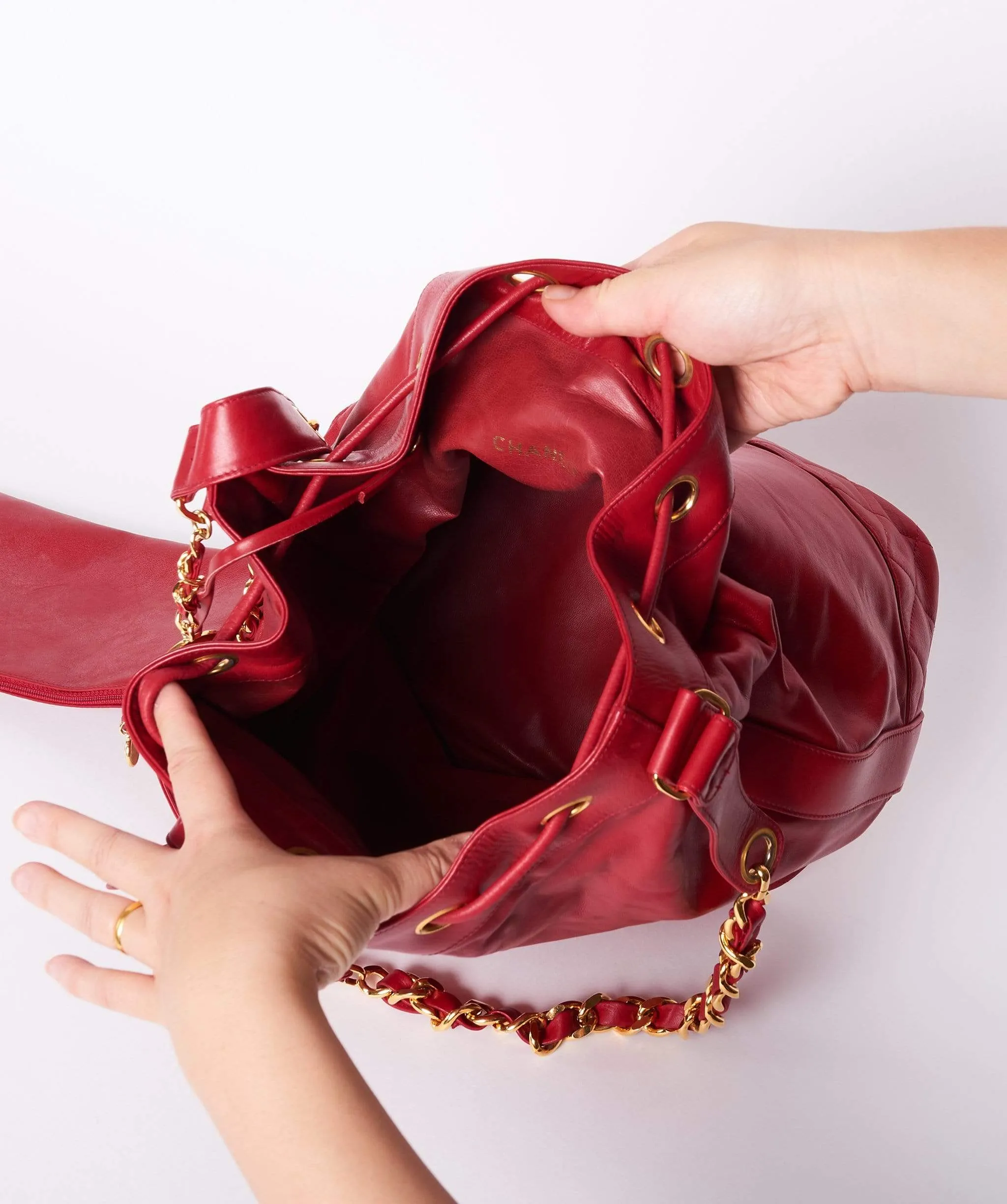 Chanel Vintage Red Lambskin Duffel Bag