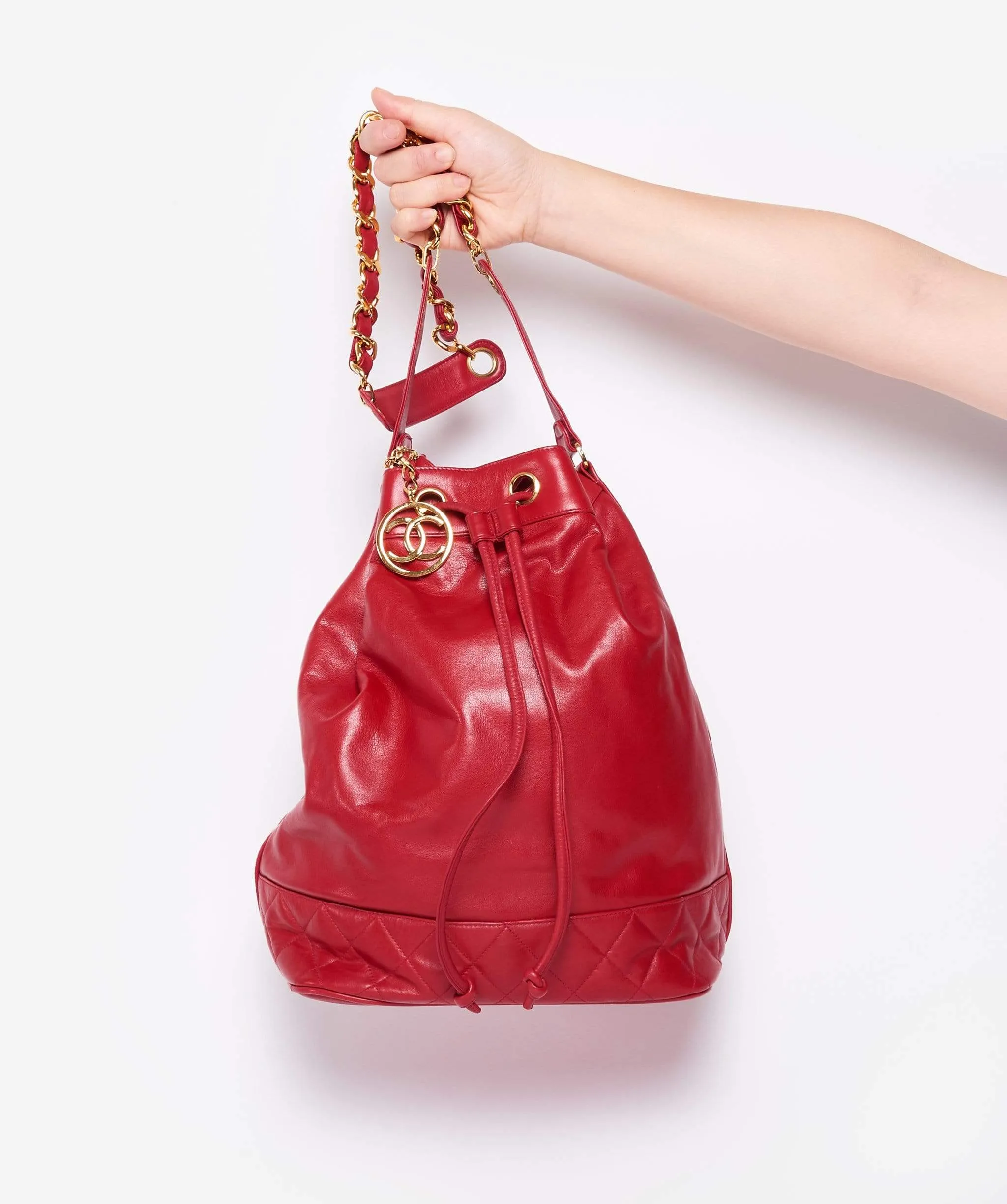 Chanel Vintage Red Lambskin Duffel Bag