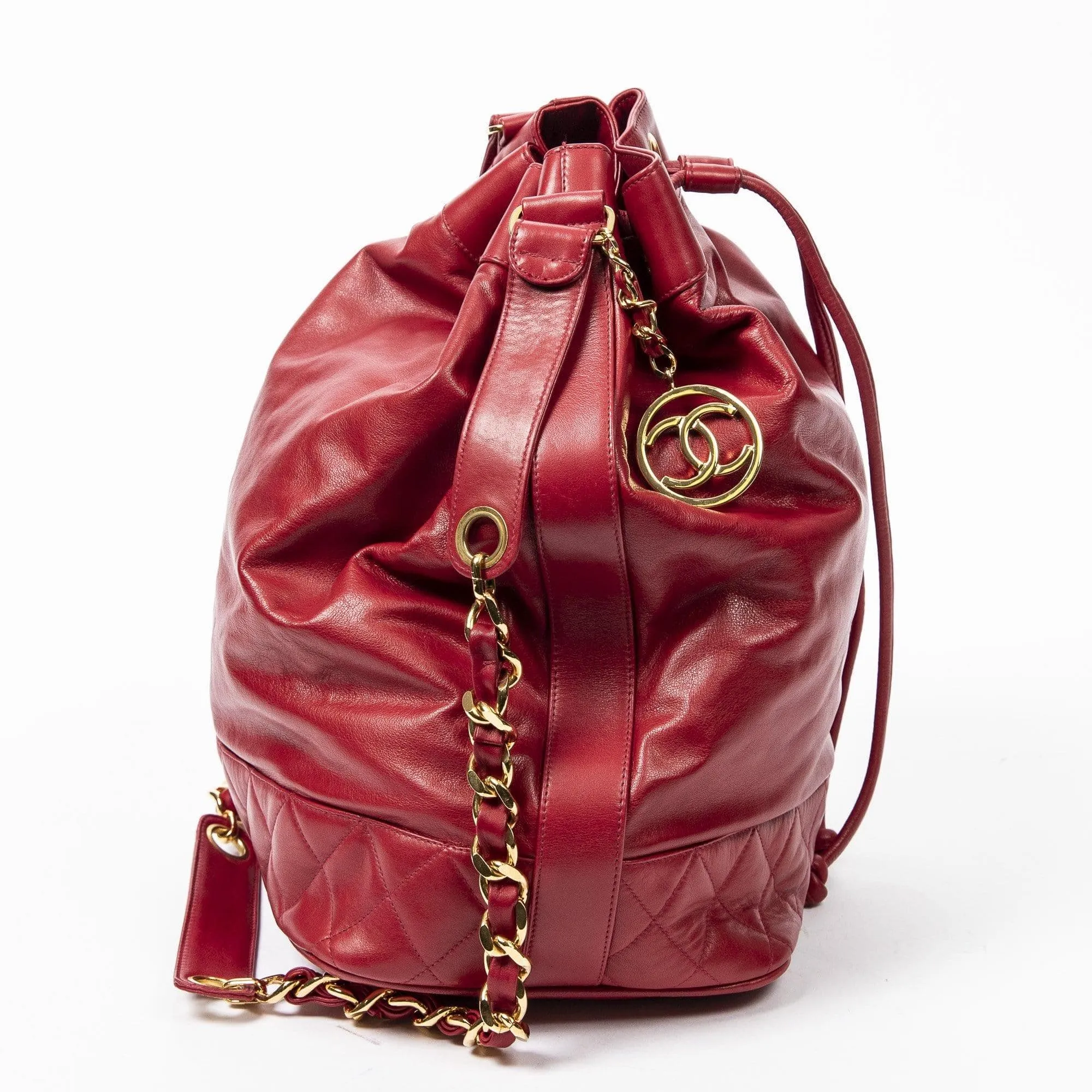 Chanel Vintage Red Lambskin Duffel Bag