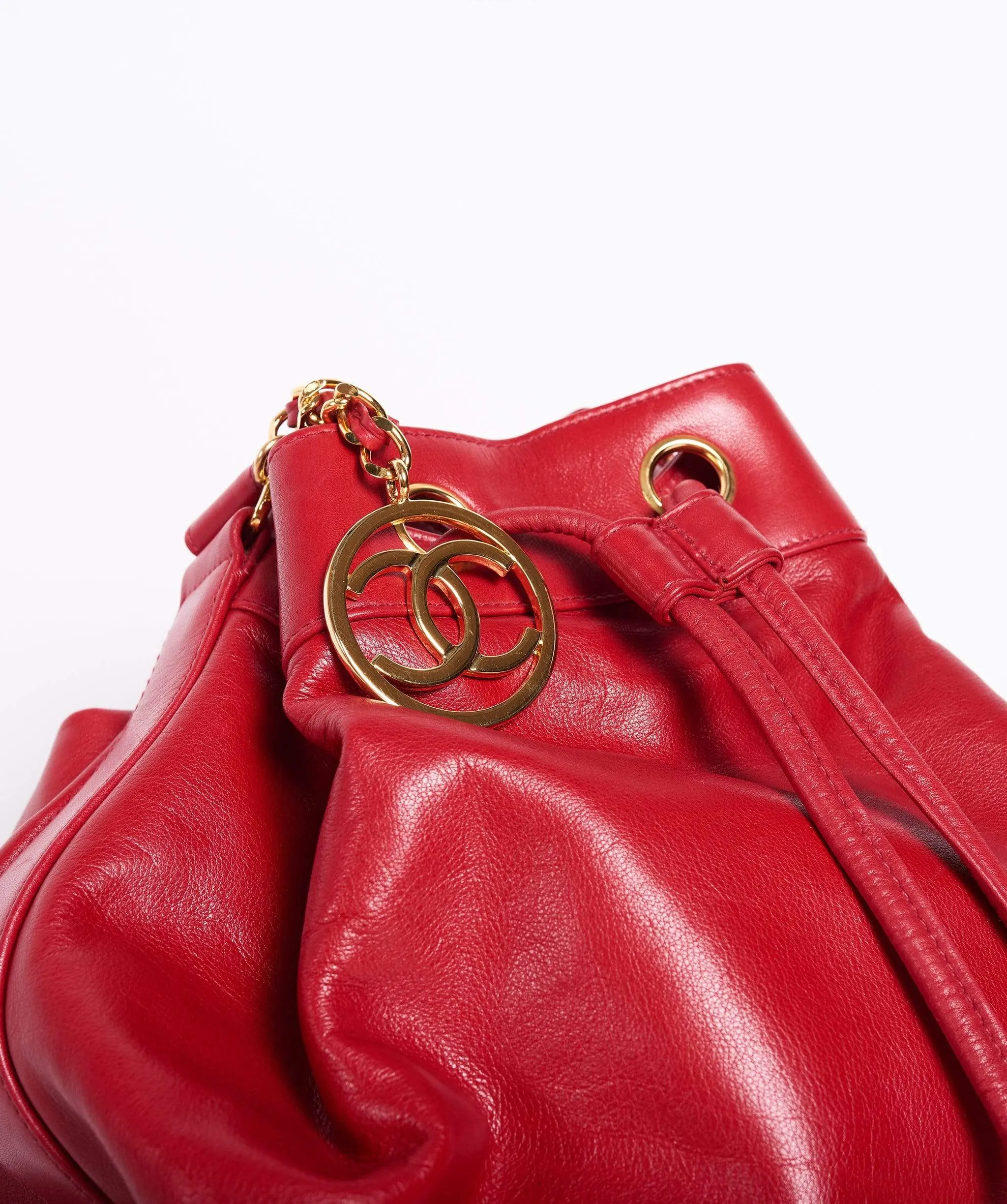 Chanel Vintage Red Lambskin Duffel Bag