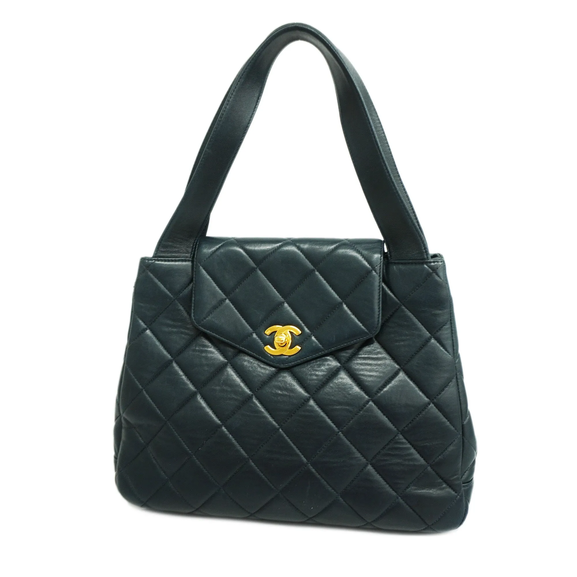 Chanelauth  Matelasse Handbag Women's Leather Handbag Navy