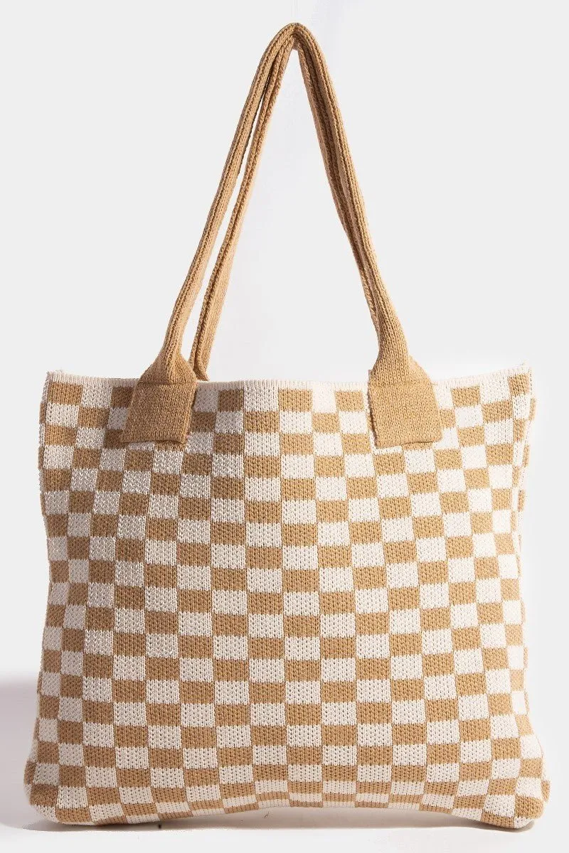 Checkered Pattern Oversized Tote Bag