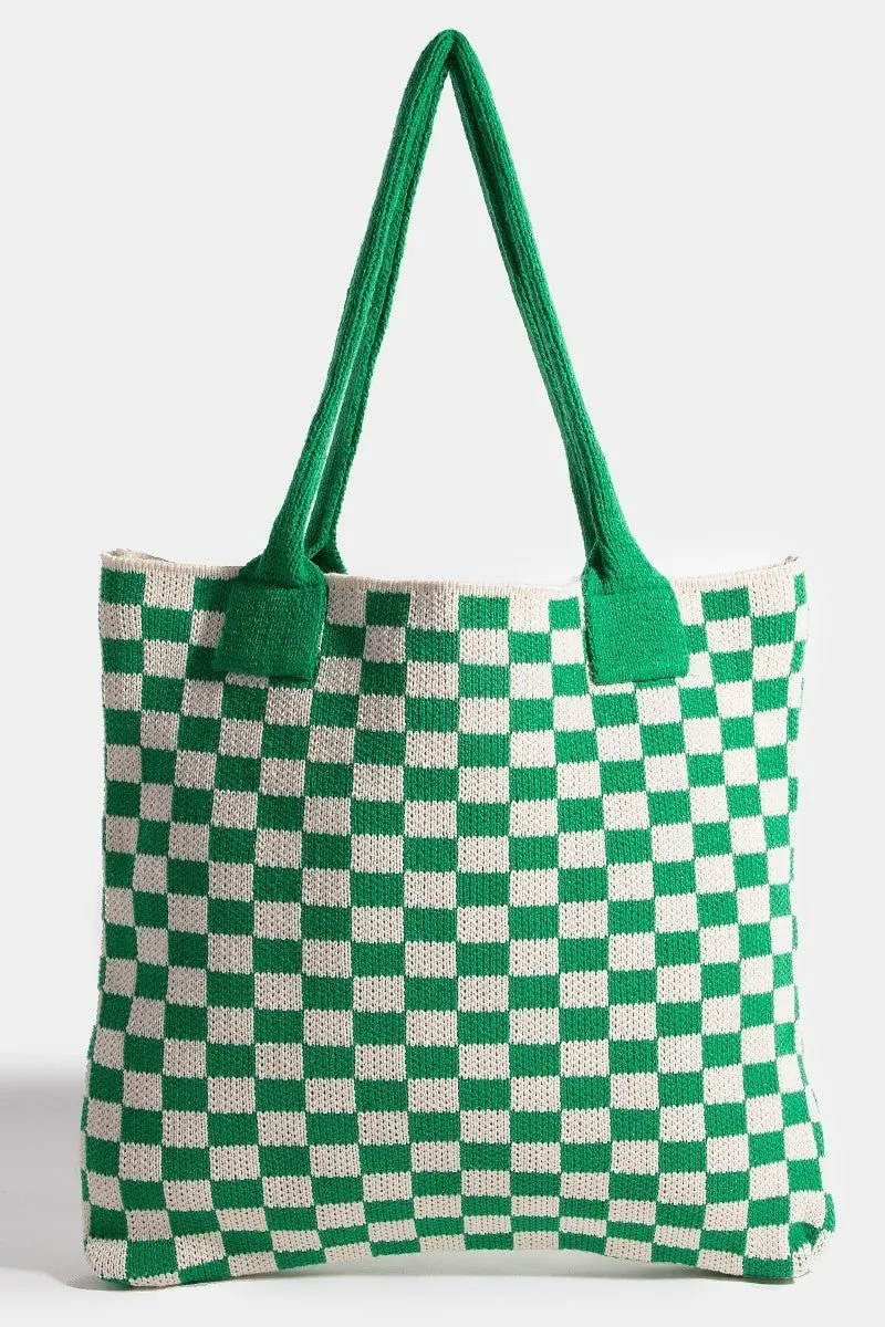 Checkered Pattern Oversized Tote Bag