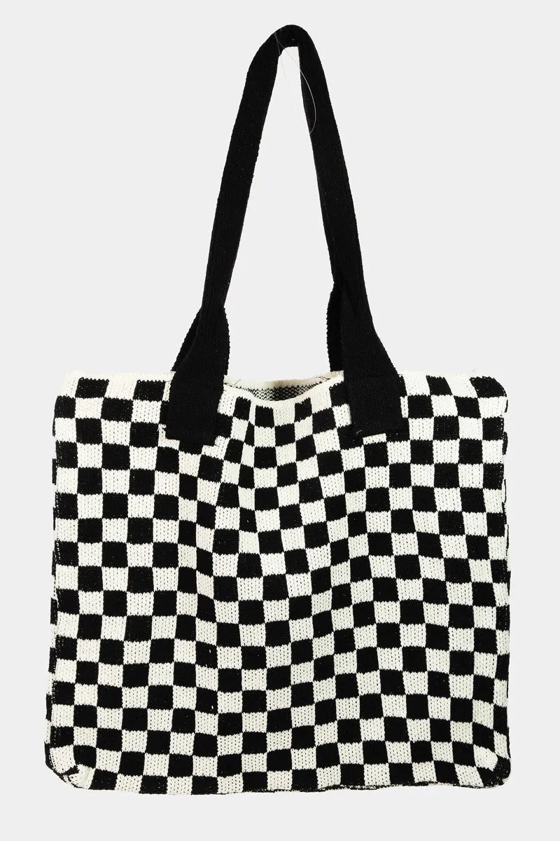 Checkered Pattern Oversized Tote Bag