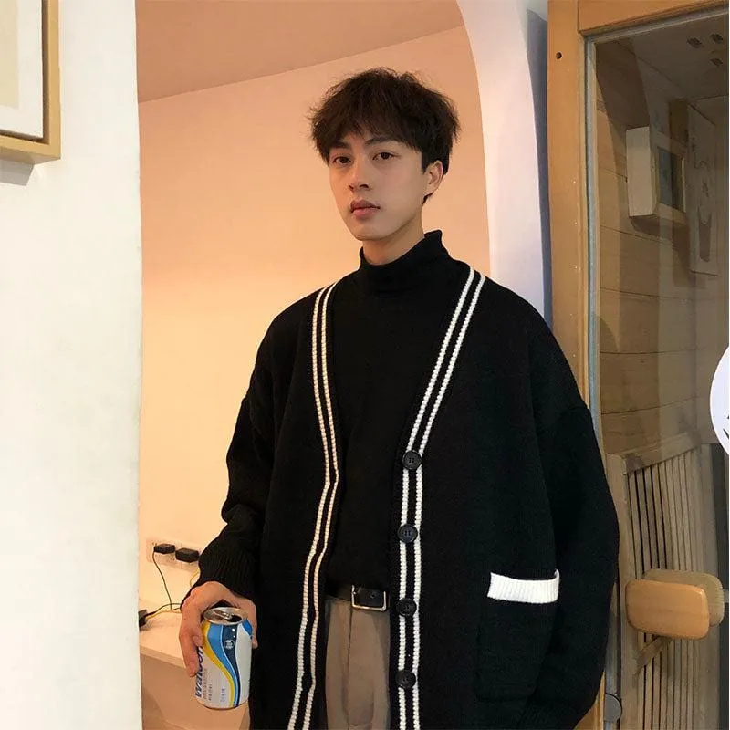 Chicmy-Korean style, Korean men's outfit, minimalist style, street fashion No. 2505 BLACK CARDIGAN