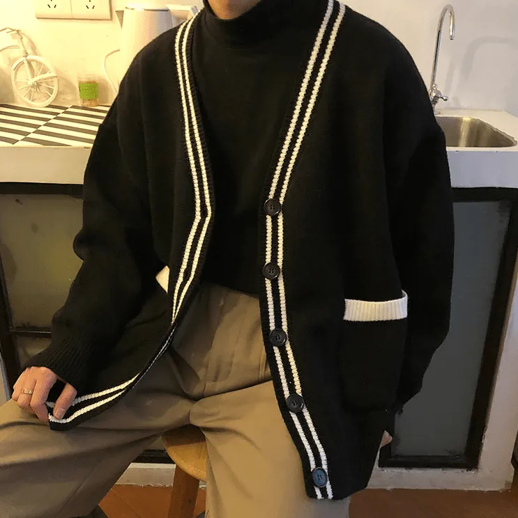 Chicmy-Korean style, Korean men's outfit, minimalist style, street fashion No. 2505 BLACK CARDIGAN