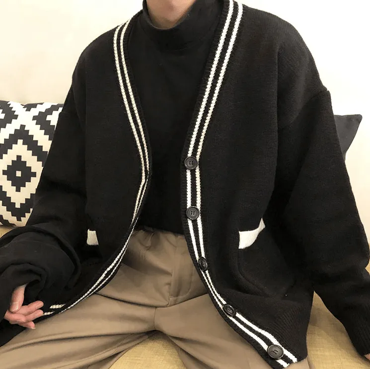 Chicmy-Korean style, Korean men's outfit, minimalist style, street fashion No. 2505 BLACK CARDIGAN