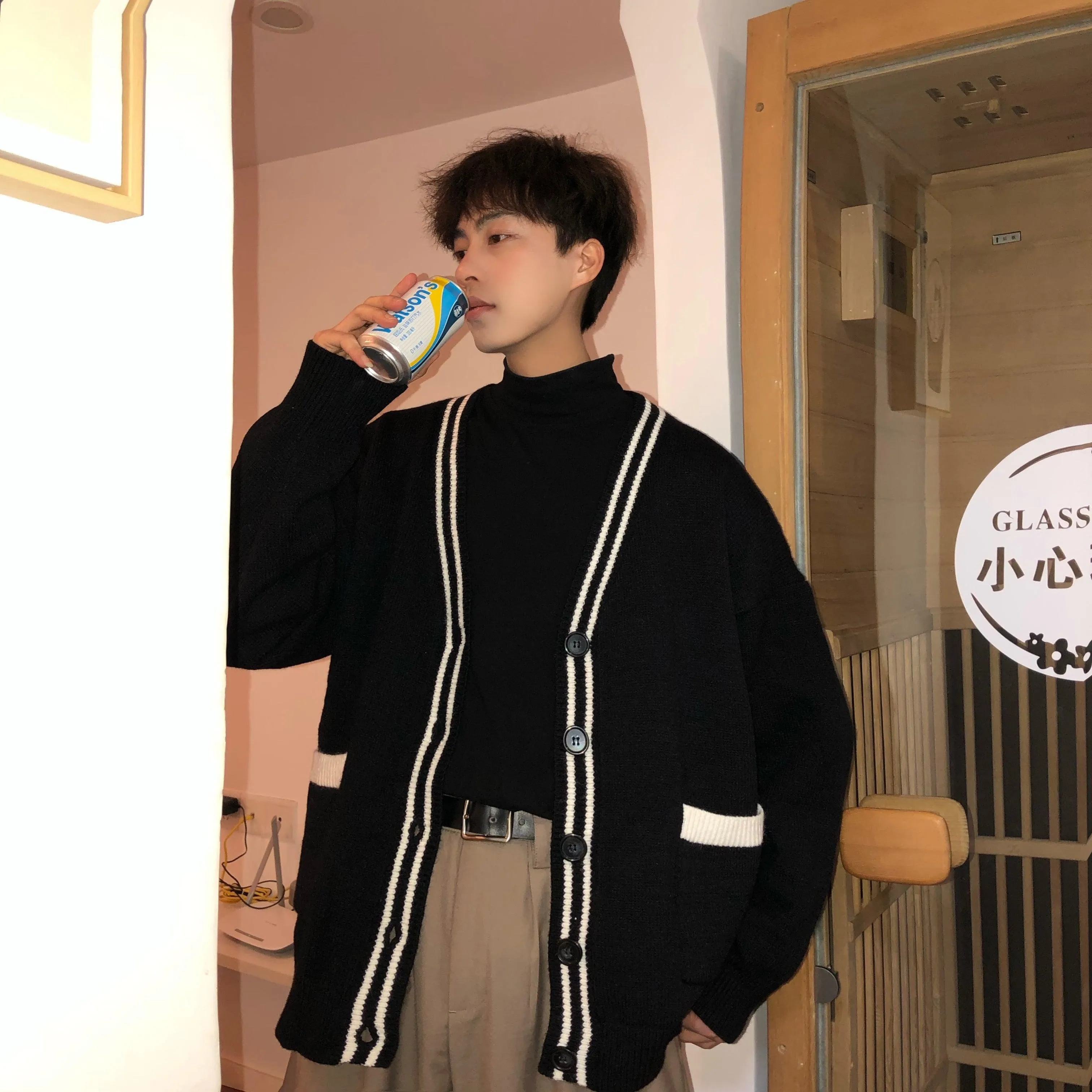Chicmy-Korean style, Korean men's outfit, minimalist style, street fashion No. 2505 BLACK CARDIGAN