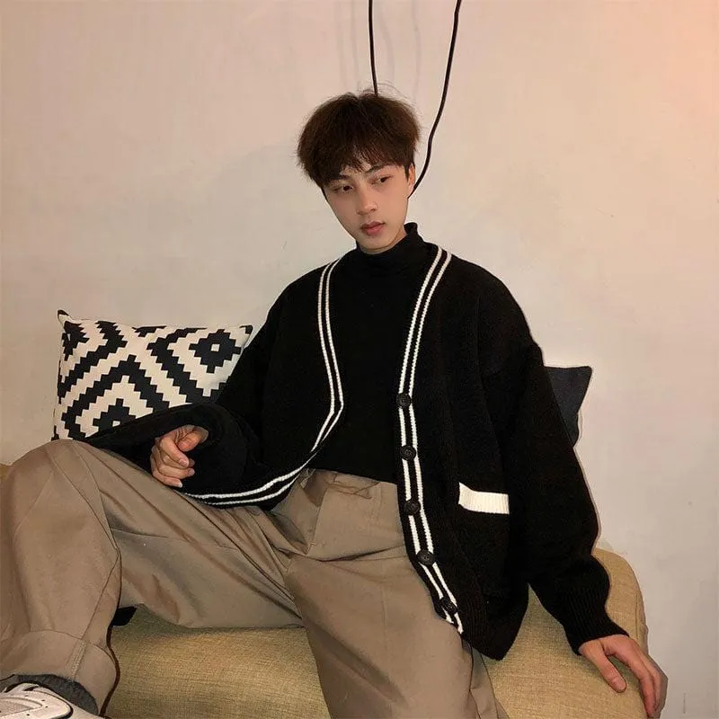 Chicmy-Korean style, Korean men's outfit, minimalist style, street fashion No. 2505 BLACK CARDIGAN