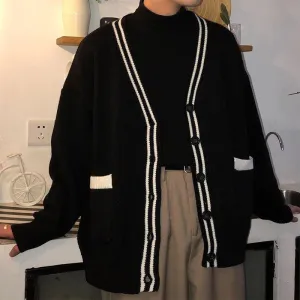 Chicmy-Korean style, Korean men's outfit, minimalist style, street fashion No. 2505 BLACK CARDIGAN