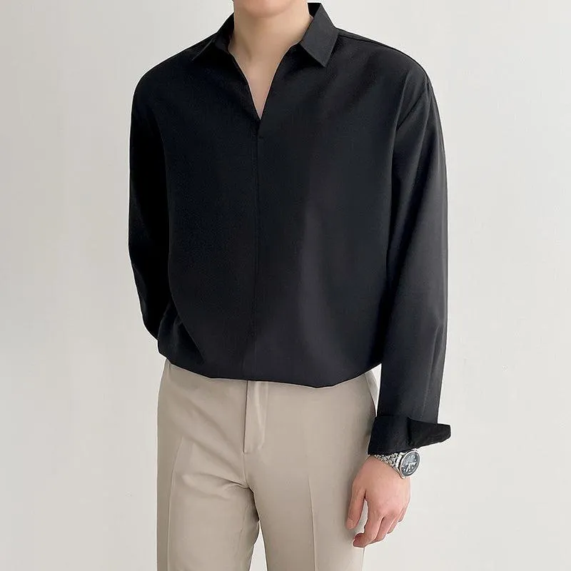 Chicmy-Korean style, Korean men's outfit, minimalist style, street fashion No. 2564 V-NECK COLLAR SHI