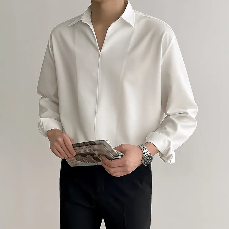 Chicmy-Korean style, Korean men's outfit, minimalist style, street fashion No. 2564 V-NECK COLLAR SHI