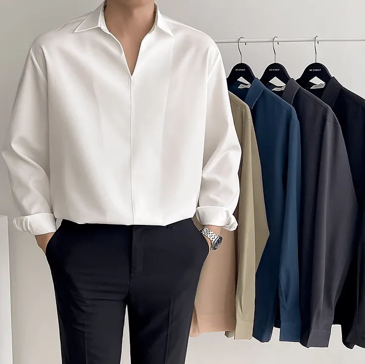 Chicmy-Korean style, Korean men's outfit, minimalist style, street fashion No. 2564 V-NECK COLLAR SHI