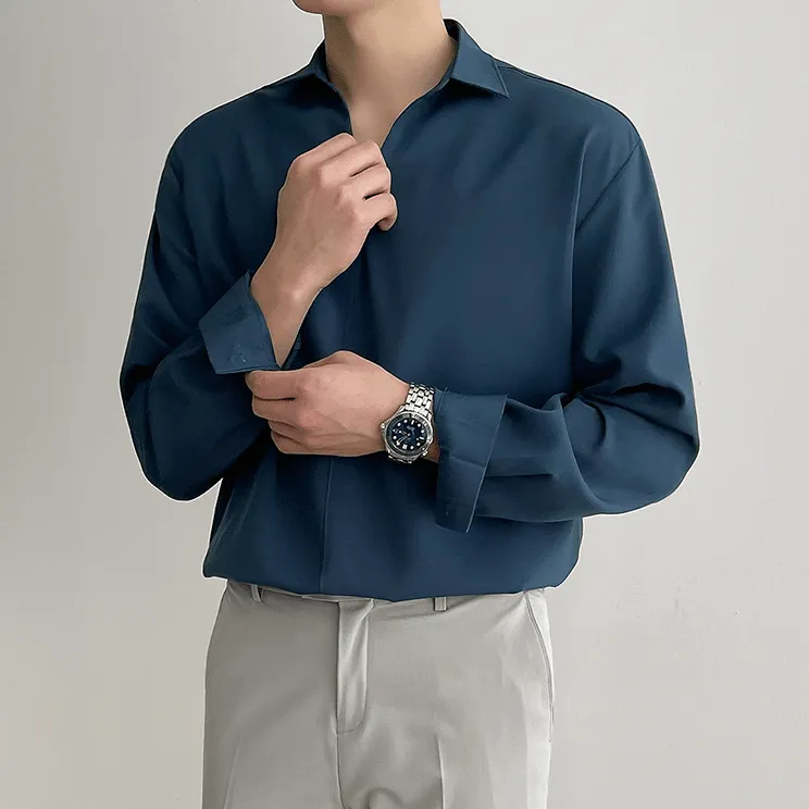 Chicmy-Korean style, Korean men's outfit, minimalist style, street fashion No. 2564 V-NECK COLLAR SHI