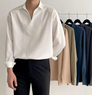 Chicmy-Korean style, Korean men's outfit, minimalist style, street fashion No. 2564 V-NECK COLLAR SHI