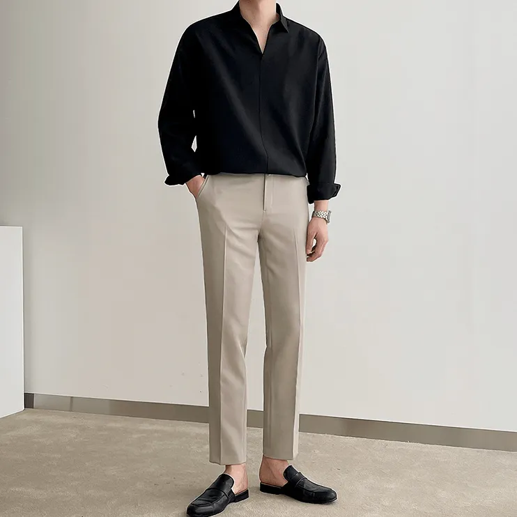 Chicmy-Korean style, Korean men's outfit, minimalist style, street fashion No. 2564 V-NECK COLLAR SHI