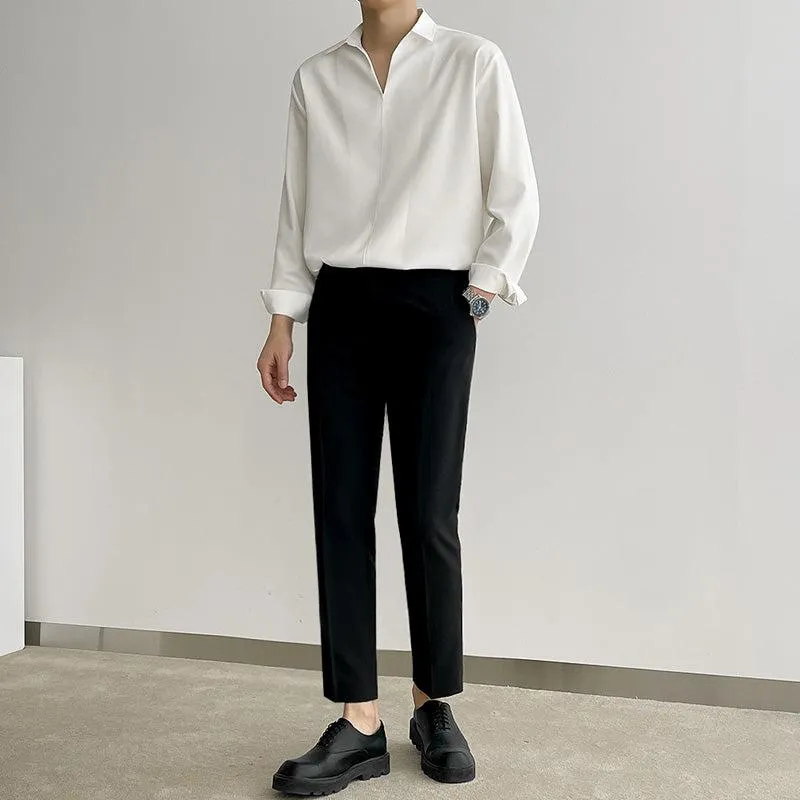 Chicmy-Korean style, Korean men's outfit, minimalist style, street fashion No. 2564 V-NECK COLLAR SHI