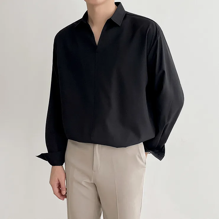 Chicmy-Korean style, Korean men's outfit, minimalist style, street fashion No. 2564 V-NECK COLLAR SHI