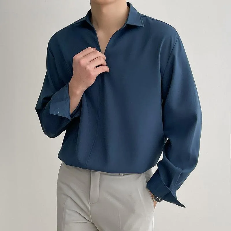 Chicmy-Korean style, Korean men's outfit, minimalist style, street fashion No. 2564 V-NECK COLLAR SHI