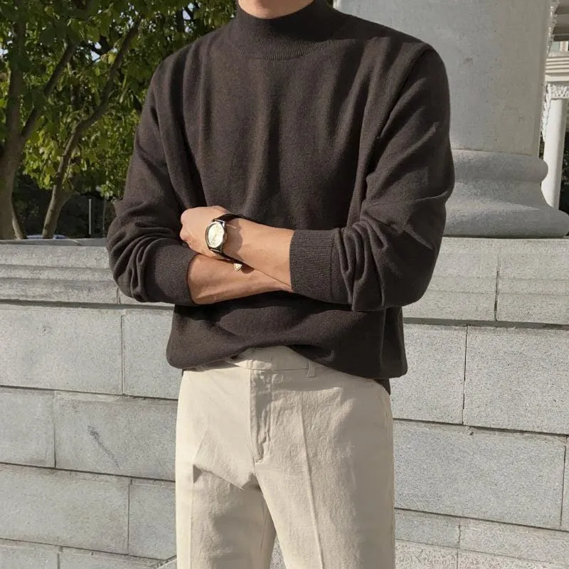 Chicmy-Korean style, Korean men's outfit, minimalist style, street fashion No. 3475 KNITTED HALF-TULENECK SWEATER