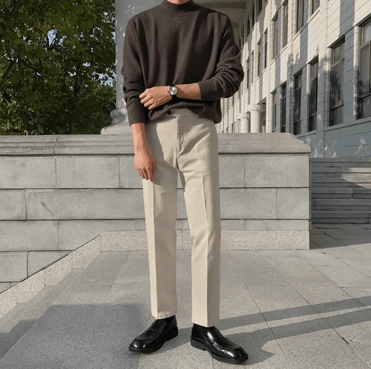 Chicmy-Korean style, Korean men's outfit, minimalist style, street fashion No. 3475 KNITTED HALF-TULENECK SWEATER