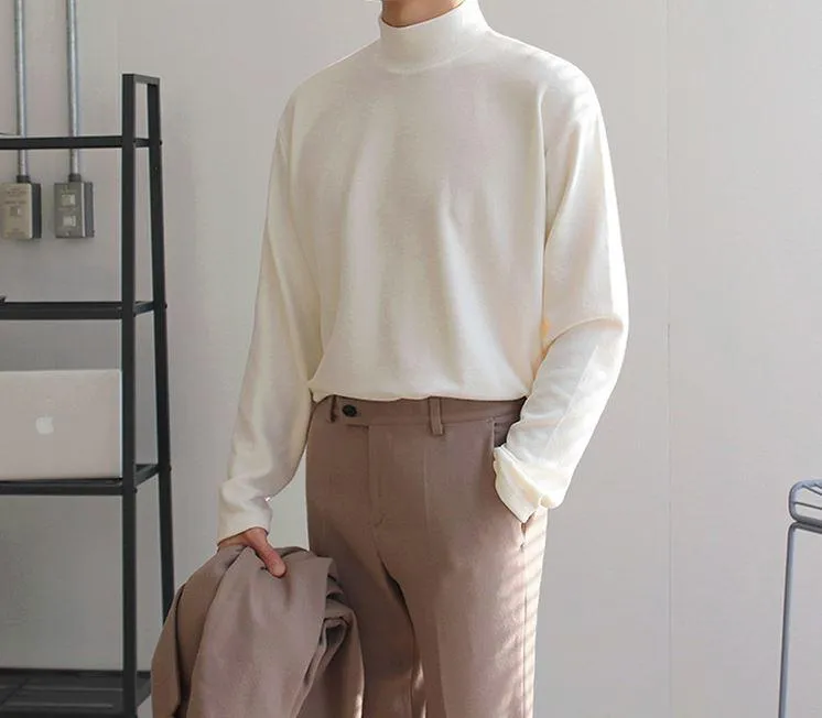 Chicmy-Korean style, Korean men's outfit, minimalist style, street fashion No. 4388 HALF TULENECK LONGSLEEVE