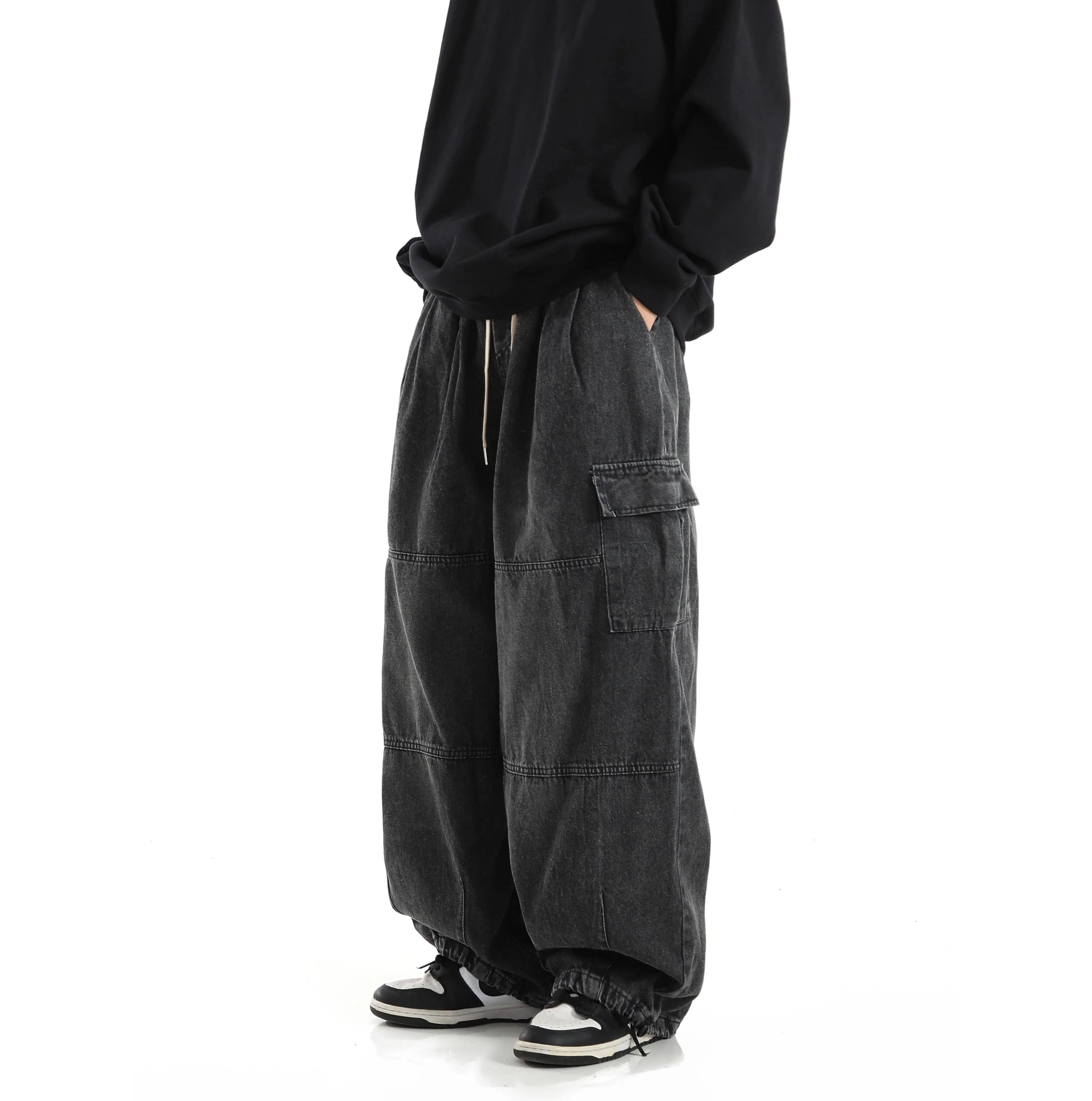 Chicmy-Korean style, Korean men's outfit, minimalist style, street fashion No. 9601 WASHED GRAY BAGGY JEANS