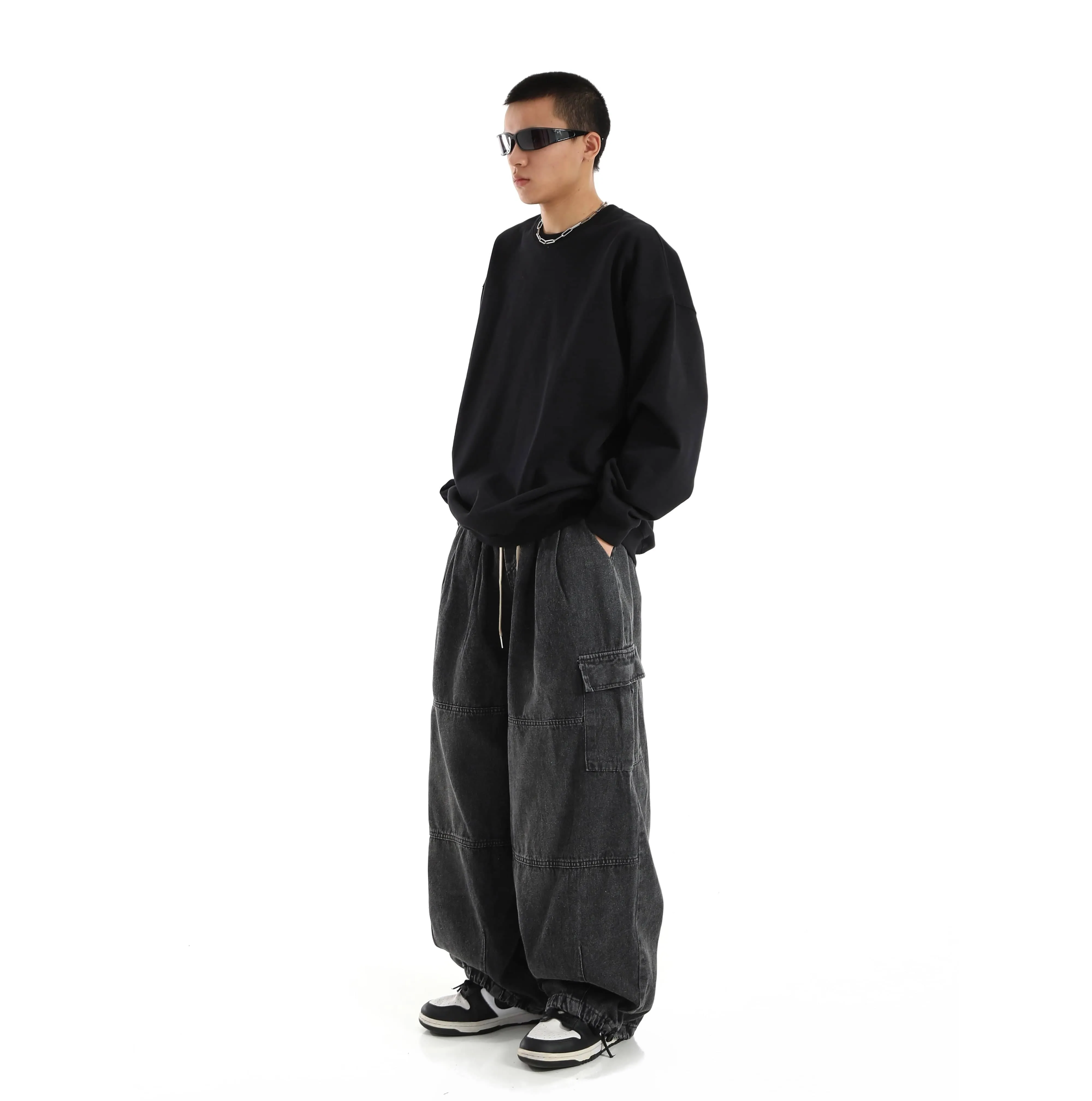 Chicmy-Korean style, Korean men's outfit, minimalist style, street fashion No. 9601 WASHED GRAY BAGGY JEANS