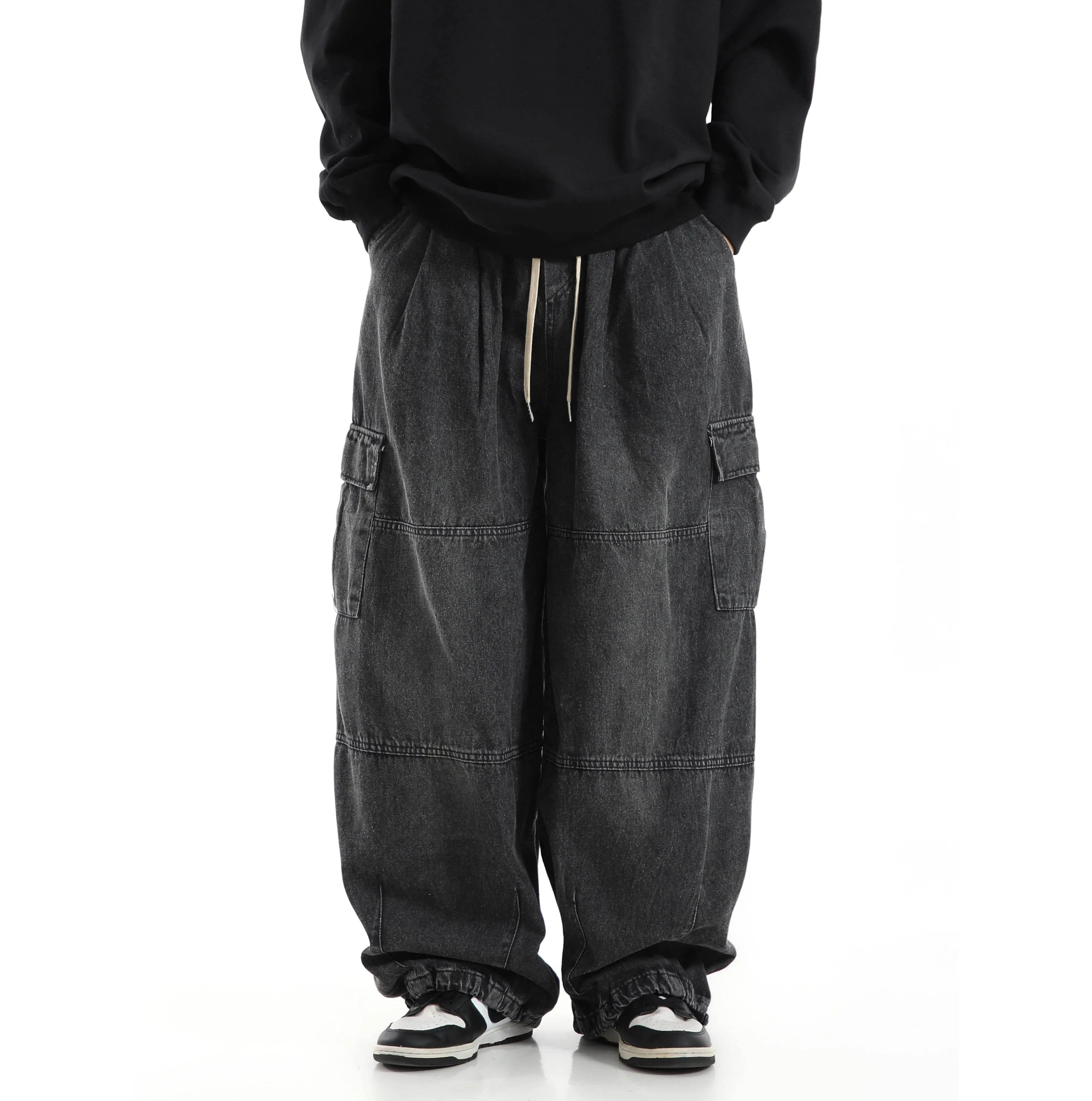Chicmy-Korean style, Korean men's outfit, minimalist style, street fashion No. 9601 WASHED GRAY BAGGY JEANS