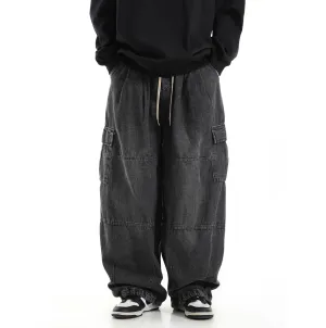 Chicmy-Korean style, Korean men's outfit, minimalist style, street fashion No. 9601 WASHED GRAY BAGGY JEANS