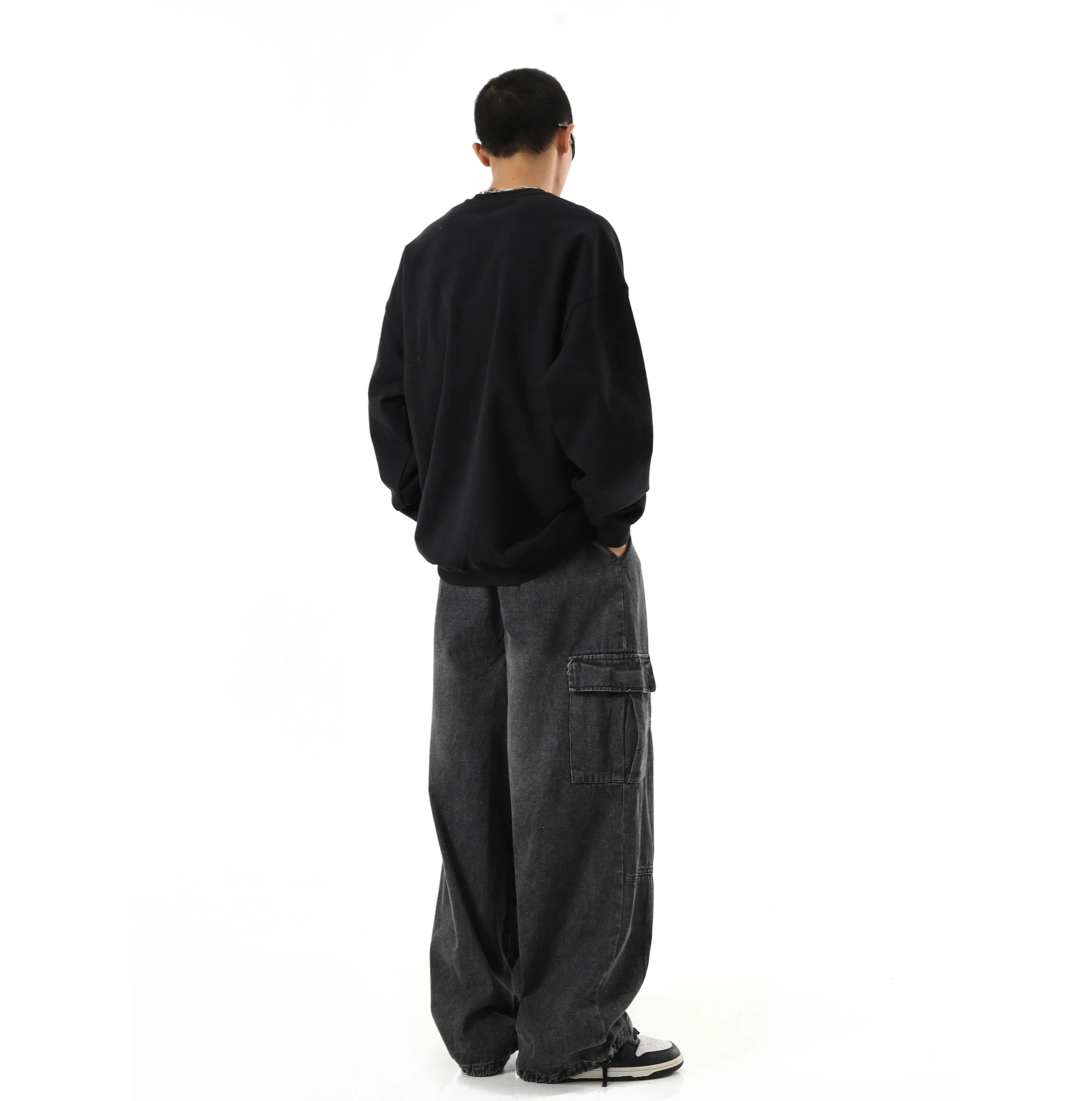 Chicmy-Korean style, Korean men's outfit, minimalist style, street fashion No. 9601 WASHED GRAY BAGGY JEANS