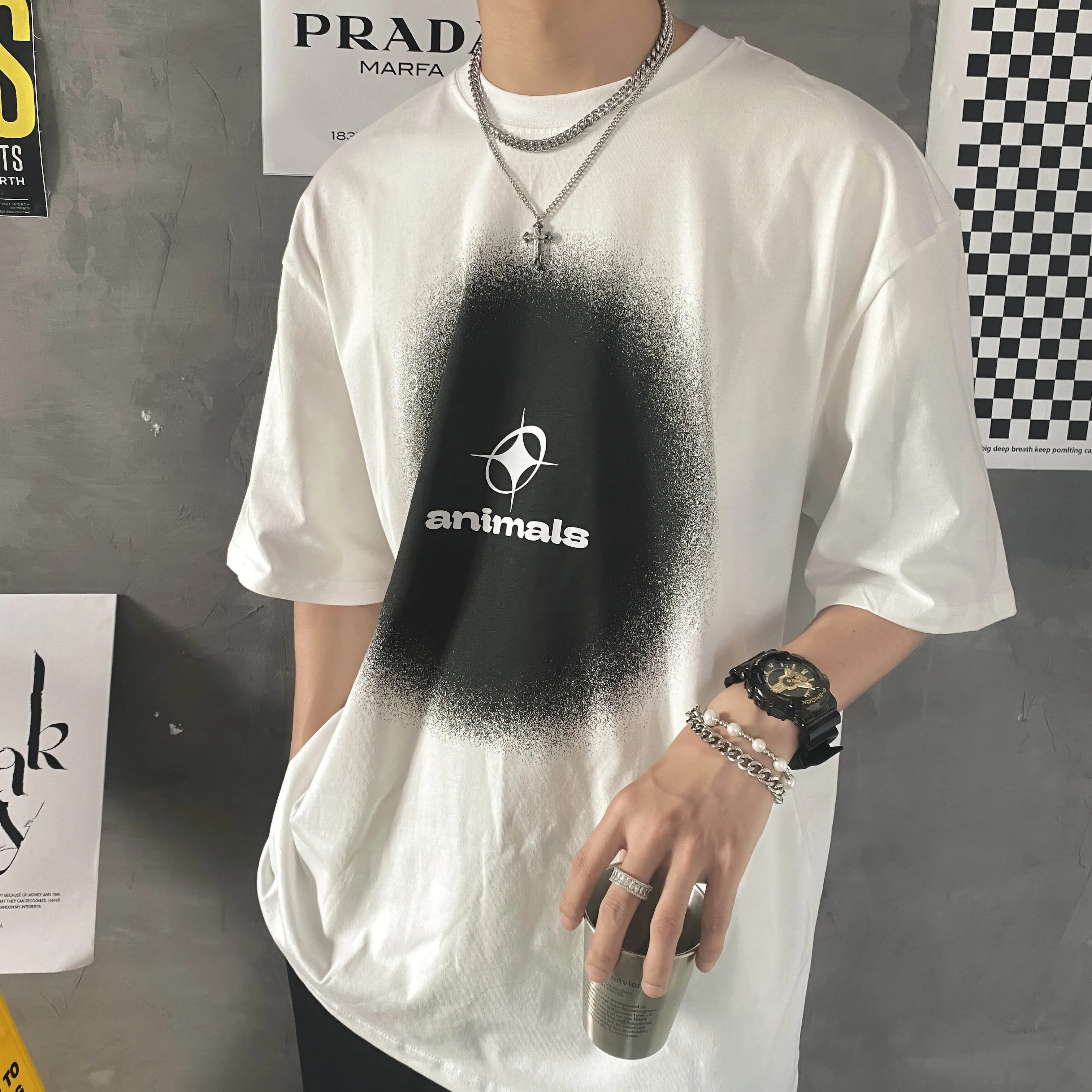 Chicmy-Korean style, Korean men's outfit, minimalist style, street fashionDOUBLE CHAIN CROSS CHAIN NECKLACE