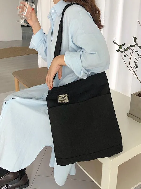 Chicmy-Simple Solid Color With-pockets Canvas Handbag