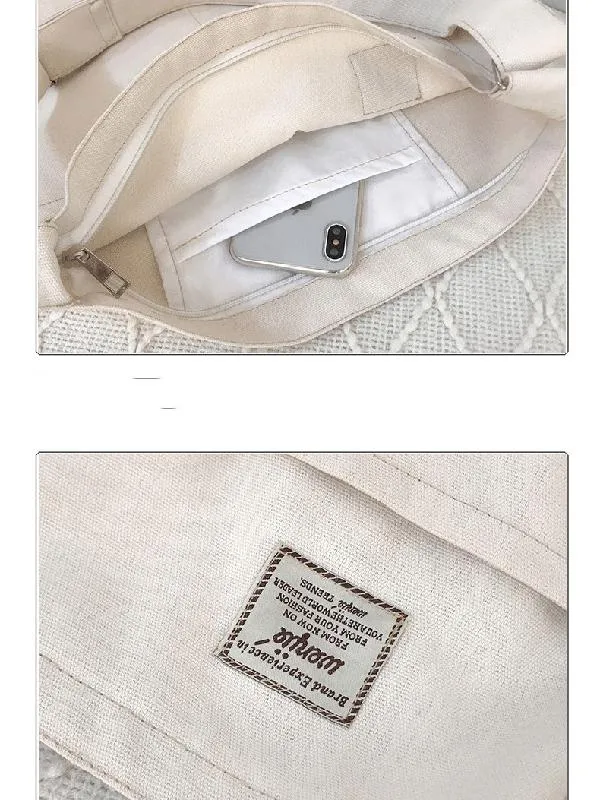 Chicmy-Simple Solid Color With-pockets Canvas Handbag