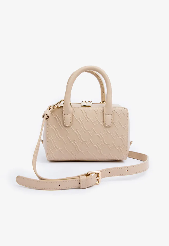 Choice Solid Textured Monogram Cross Body Bag Beige