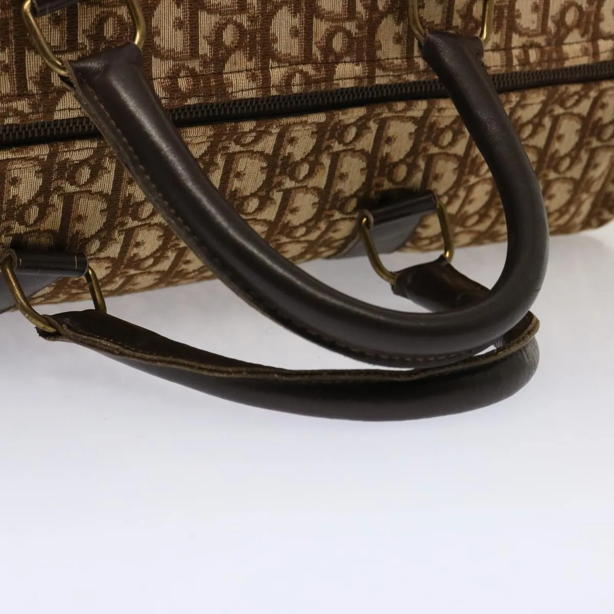 CHRISTIAN DIOR Trotter Canvas Boston Bag Beige Auth 74399