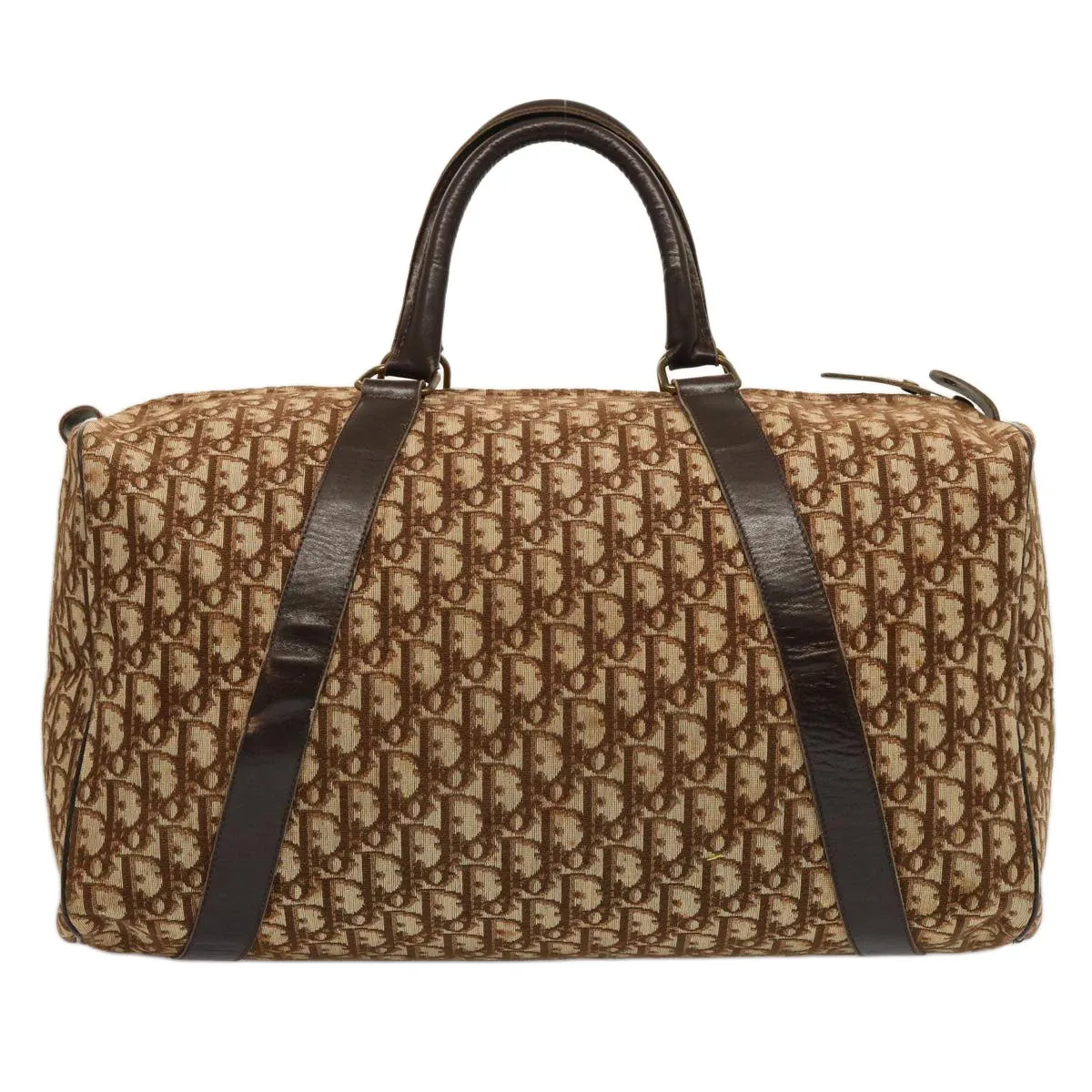 CHRISTIAN DIOR Trotter Canvas Boston Bag Beige Auth 74399