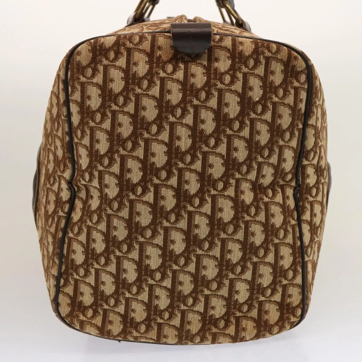 CHRISTIAN DIOR Trotter Canvas Boston Bag Beige Auth 74399