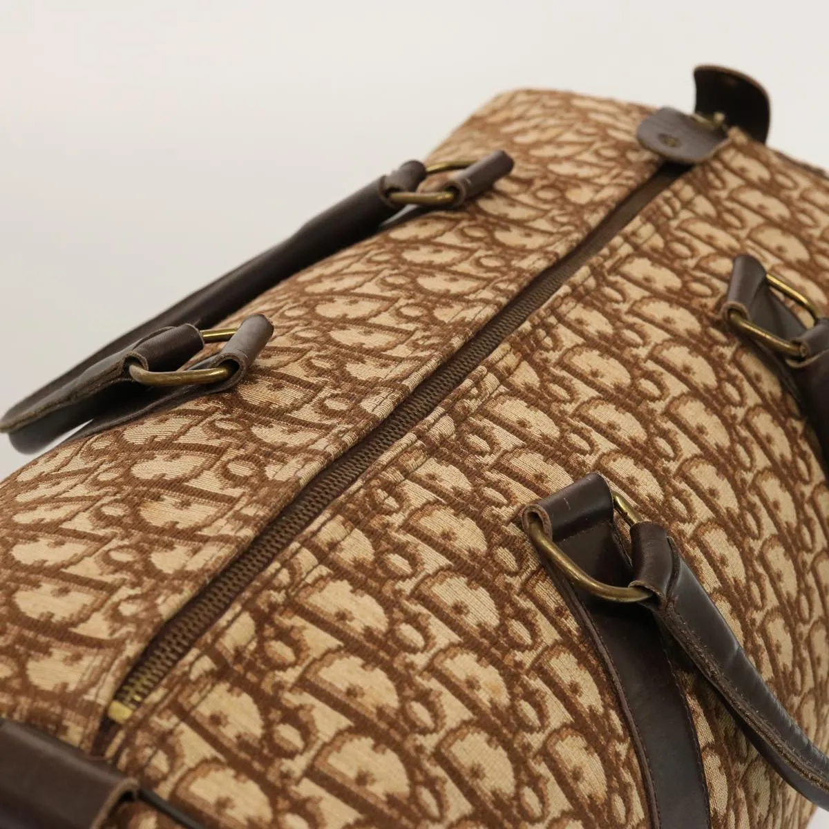 CHRISTIAN DIOR Trotter Canvas Boston Bag Beige Auth 74399