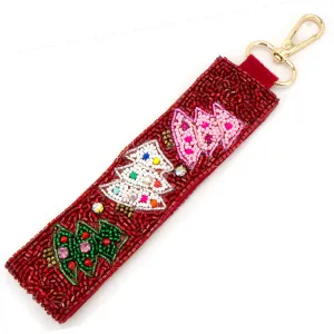 Christmas Tree Beaded Wristlet Strap - Red
