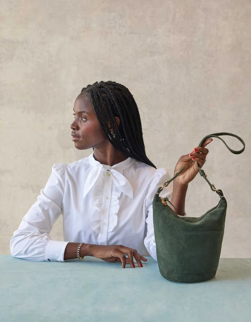 Clare V. Petite Jeanne Bucket Bag in Loden Suede