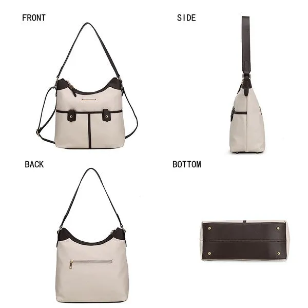 Color Block Vegan Leather Shoulder Bag
