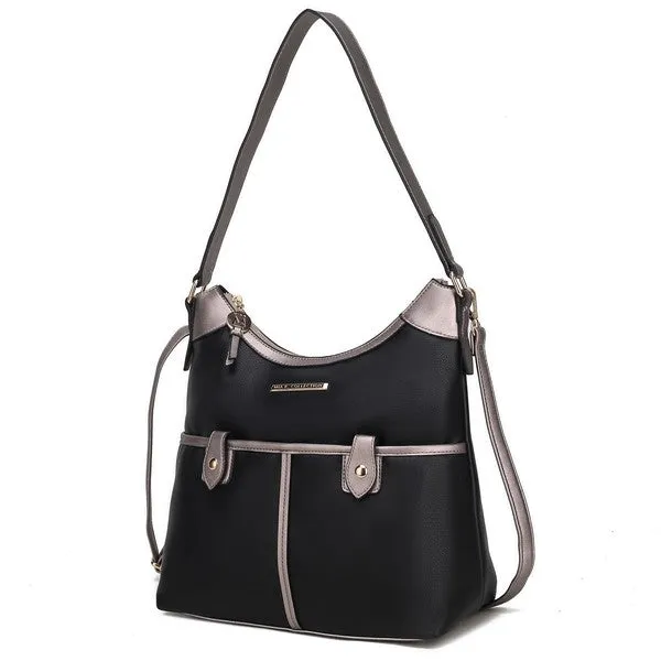 Color Block Vegan Leather Shoulder Bag