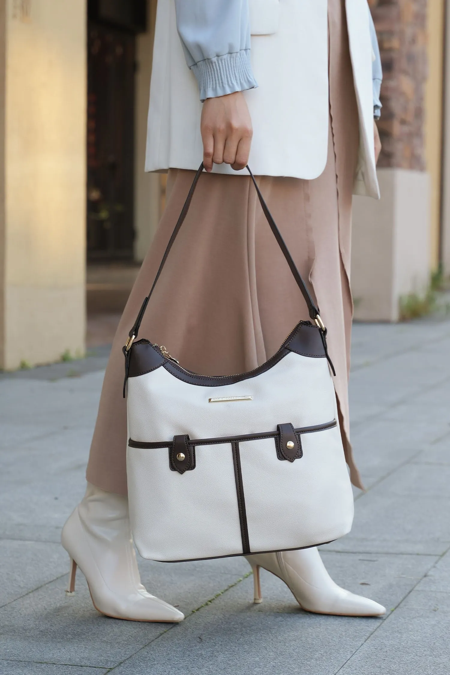 Color Block Vegan Leather Shoulder Bag