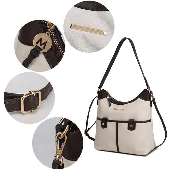 Color Block Vegan Leather Shoulder Bag