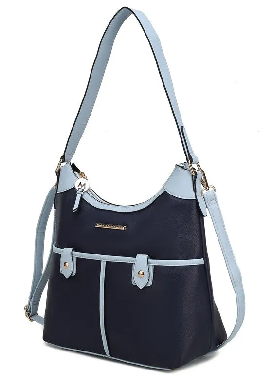 Color Block Vegan Leather Shoulder Bag