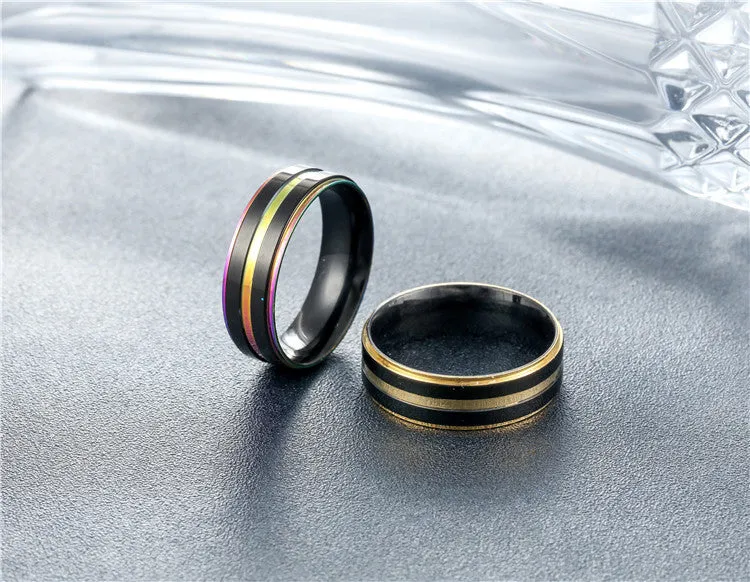 Colorful Striped Men's Titanium Steel Ring