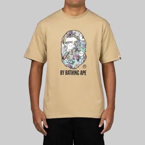 Comic Art Ape Head T-Shirt - Beige